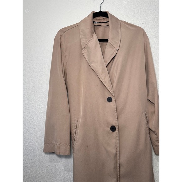 Zara Womens Tan Beige Lightweight Longline Trench Coat Duster Belted Size Medium - Picture 4 of 7